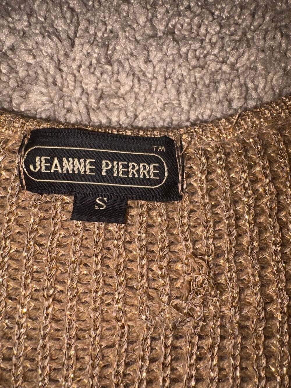 Jeanne Pierre Vintage Gold Metallic Shimmer V-Neck Sweater Size S